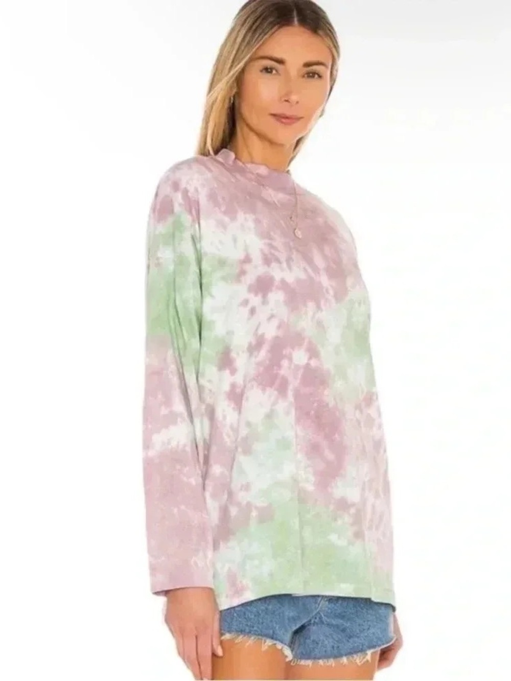 Free‎ People Be Free Tie Dye Long Sleeve Oversized Crewneck Tee Lavender Mint S